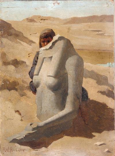 Theodoros Rallis - Child Hiding Behind Egyptian Sculpture Luxor