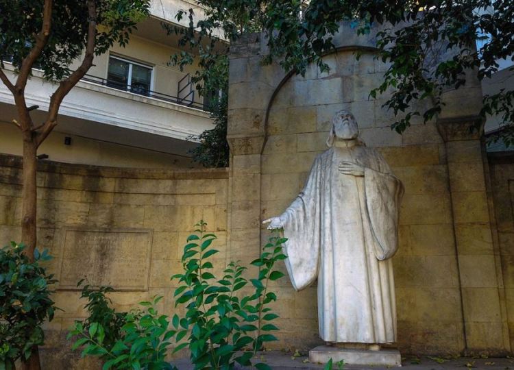 Chrisostomos of Smyrna Saint statue in Mitropoleos Athens