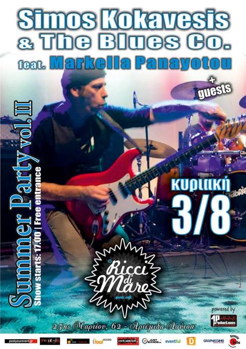 Κυριακή 3 Αυγούστου 2014, το  Ricci Di Mare Cafe Bar - Surf Club, ξανά - υποδέχεται στην Αρτέμιδα στη Λούτσα, τους Blues Co.του Σίμου Κοκαβέση